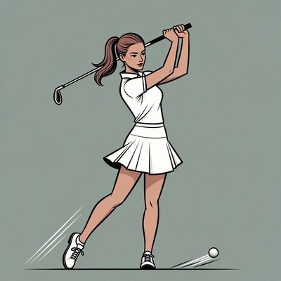 Woman swinging golf club outdoors
