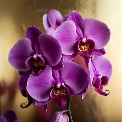 Purple orchids with gold background