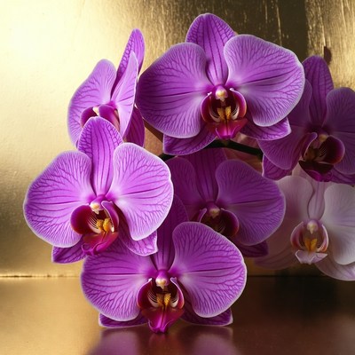 Purple orchids on gold background