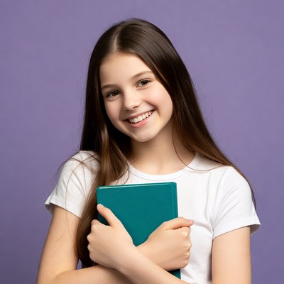 Girl holding a book with a smile