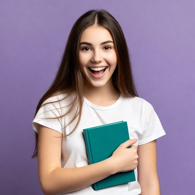Girl smiling with a book in hands