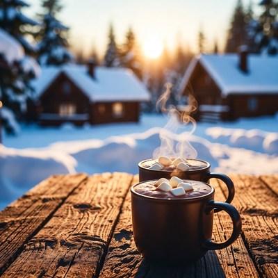 Cups of hot chocolate in winter