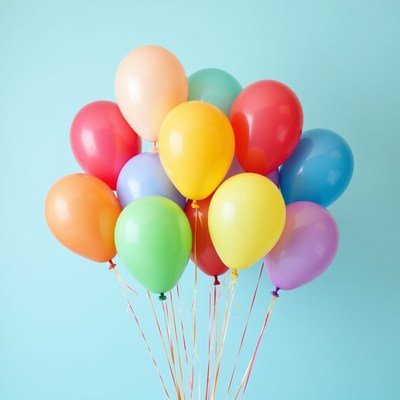 Colorful balloons floating in a room