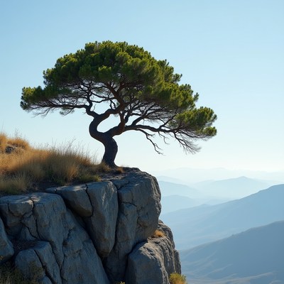 Tree on rocky cliff edge