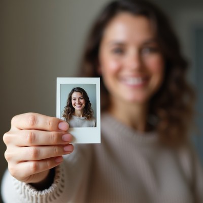 Woman holding a small photo print