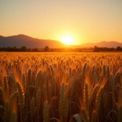 Sunset over wheat field landscape
