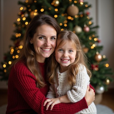 Family time with a christmas tree