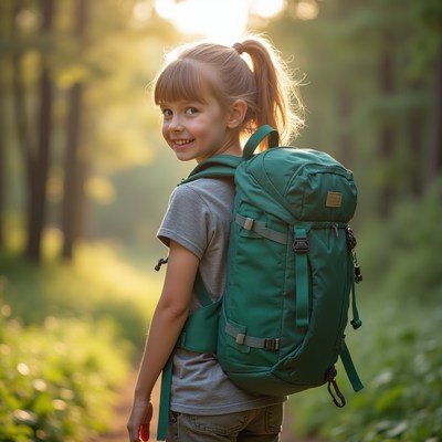 Young girl hiking in forest