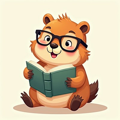 Cute animal reading book indoors