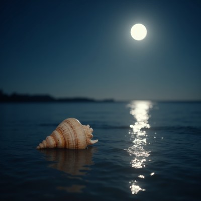 Shell on water under moonlight