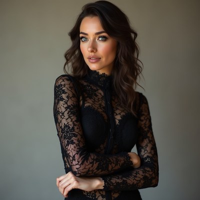 Woman in black lace dress