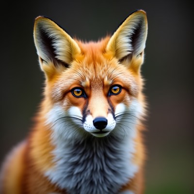 Fox stands in the forest at dusk