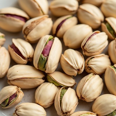 Pistachios scattered on a plate