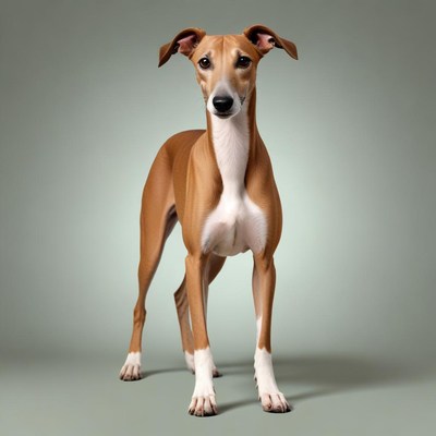 Greyhound standing against a simple background