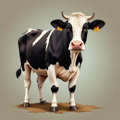 Black and white cow standing on ground