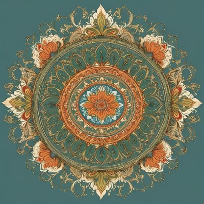 Colorful mandala design on teal background