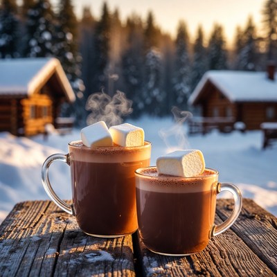 Warm drinks in winter setting