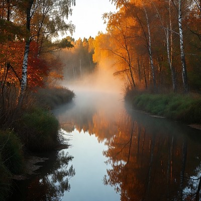 Morning fog over autumn river