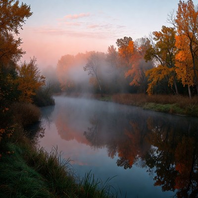 Morning fog over autumn river