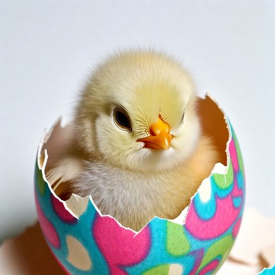 Chick hatching from colorful egg
