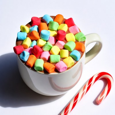 Hot chocolate with colorful marshmallows
