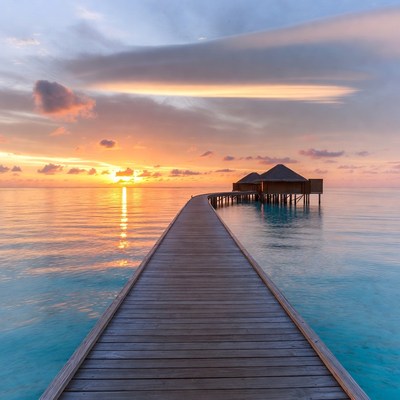 Sunset view from wooden pier