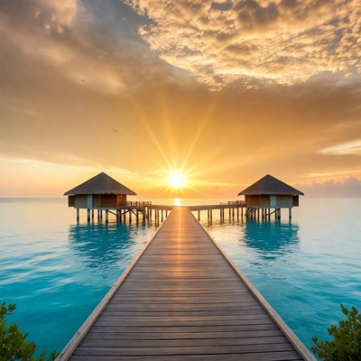 Sunset over the wooden pier