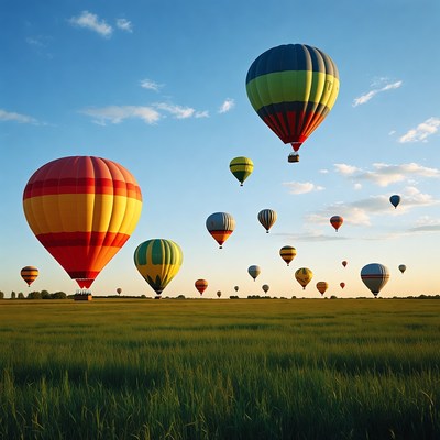 Colorful hot air balloons rise in the sky