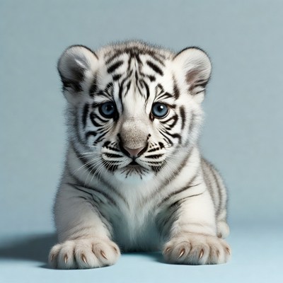 White tiger cub on light background