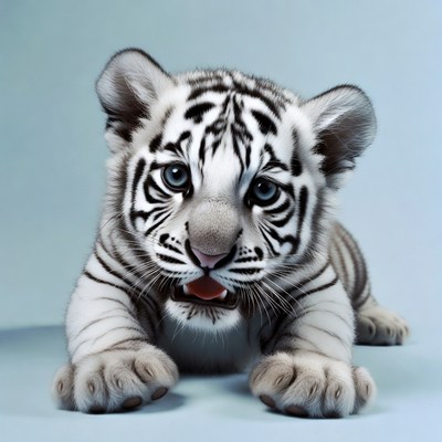 White tiger cub playing quietly indoors