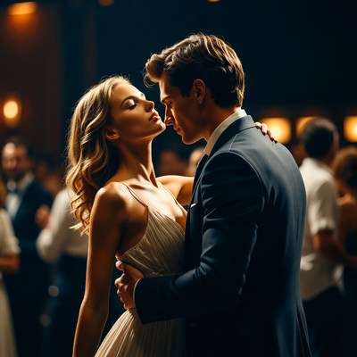 Couple dancing at evening event