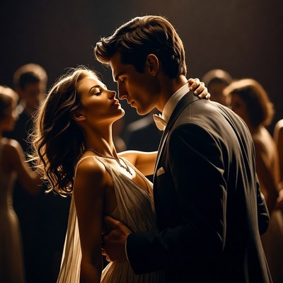 Couple dances in elegant setting