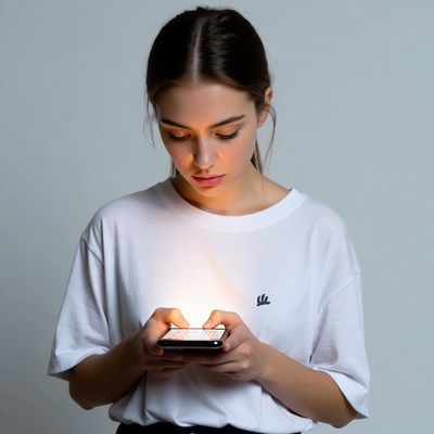 Young woman using smartphone in room