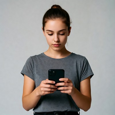 Young person using mobile phone indoors