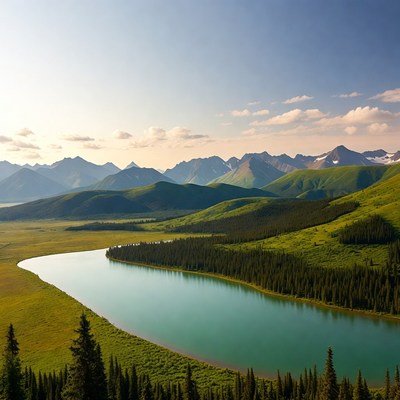Scenic view of mountains and river