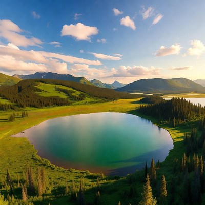 Beautiful landscape of a lake and mountains