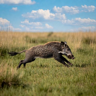Wild boar running in open field