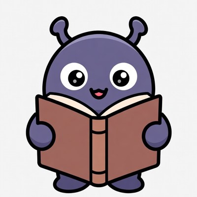 Colorful character reads a book