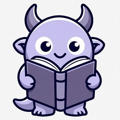 Cute monster reading a book