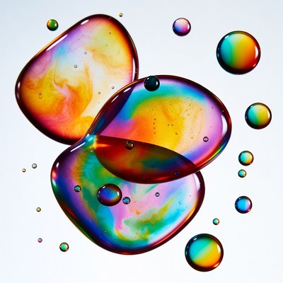Colorful liquid droplets on a surface