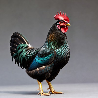 Black-feathered rooster stands tall