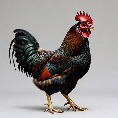 Beautiful rooster standing on a plain background