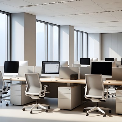 Modern office space with computers and chairs