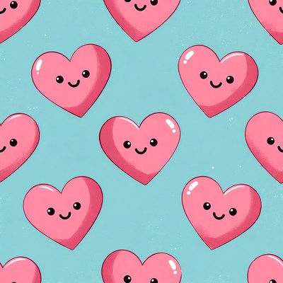 Pink hearts pattern on blue background