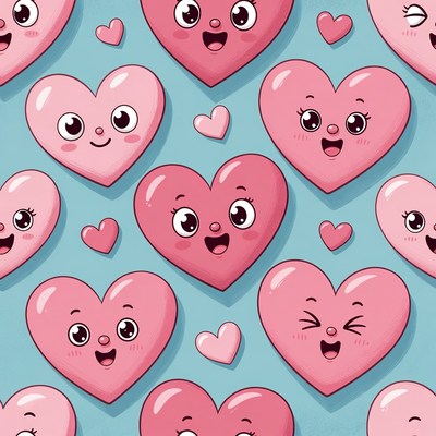 Different happy hearts on blue background
