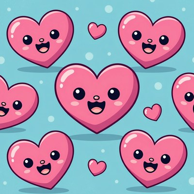 Cute pink hearts on blue background
