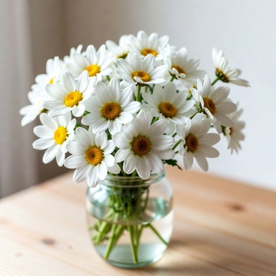 Flowers in a glass jar on table