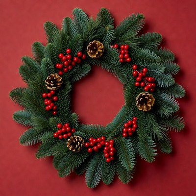 Christmas wreath with pinecones and berries