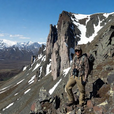 Hiker on rocky mountain trail