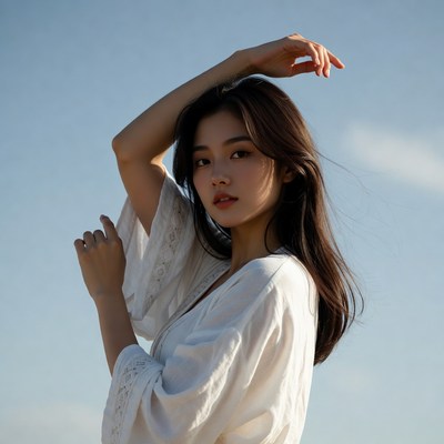 Woman posing against clear sky